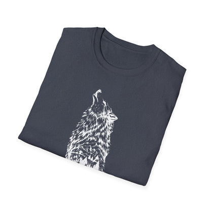 Howling Wolf Unisex Softstyle T-Shirt – Nature Inspired Graphic Tee for Outdoor Enthusiasts