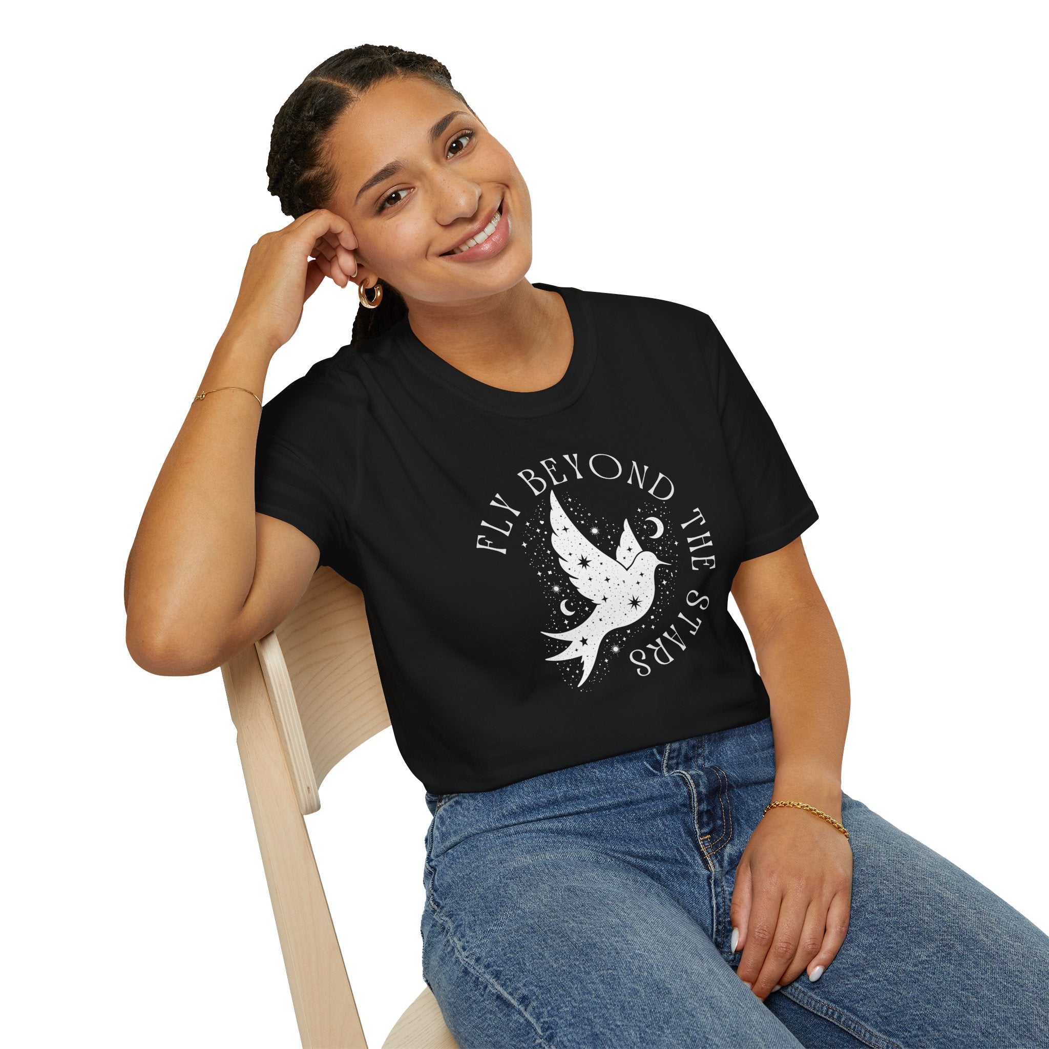 Fly Beyond The Stars Celestial Bird Graphic T-Shirt