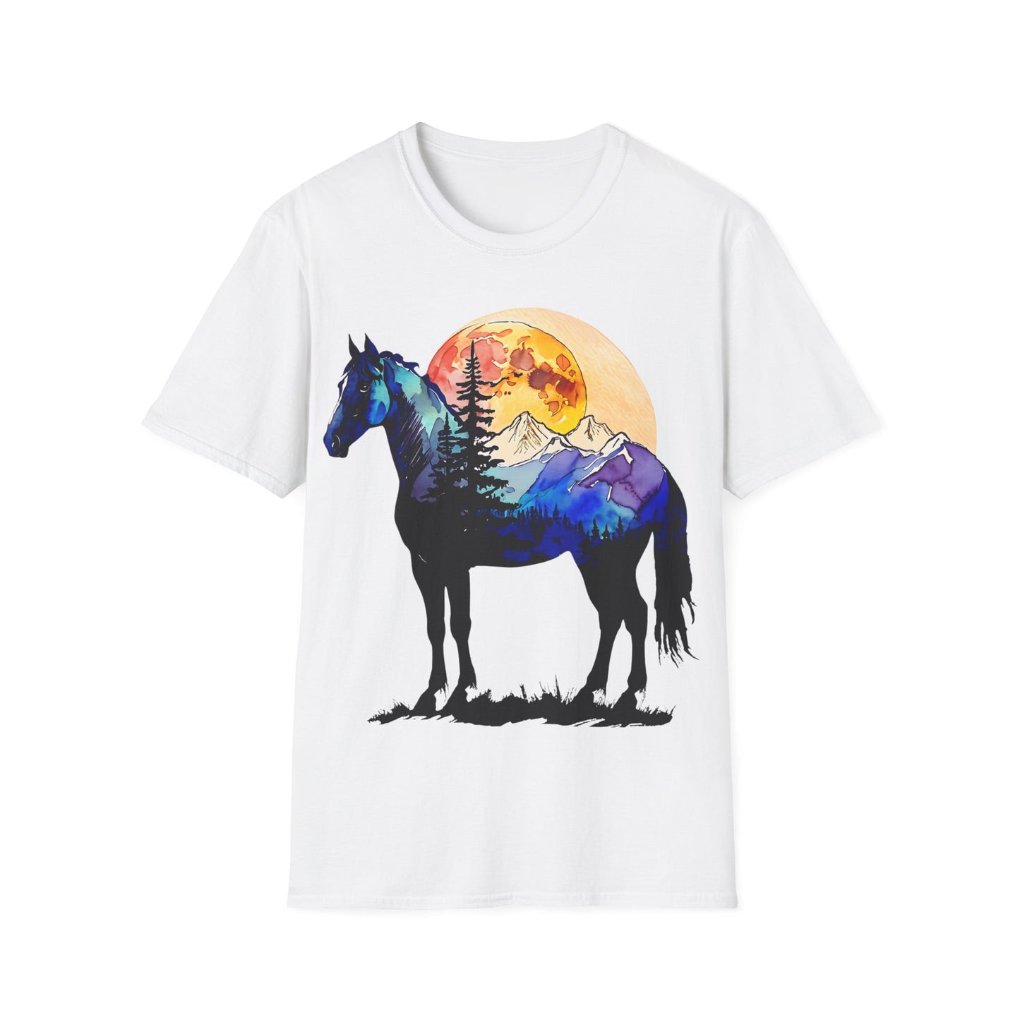 Mountain Sunset Horse Unisex Softstyle T-Shirt - Nature Lover Gift