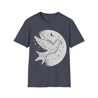 Celestial Bird Unisex Softstyle T-Shirt - Cosmic Aesthetic Tee for Nature Lovers