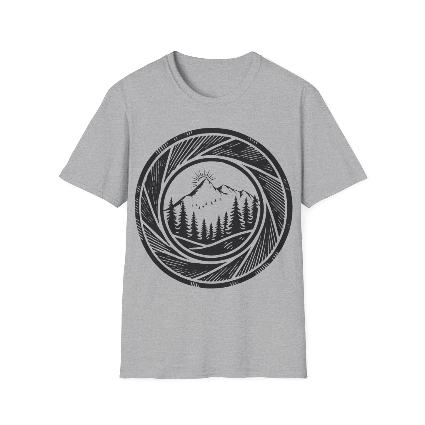 Nature-Inspired Unisex Softstyle T-Shirt with Mountain Design