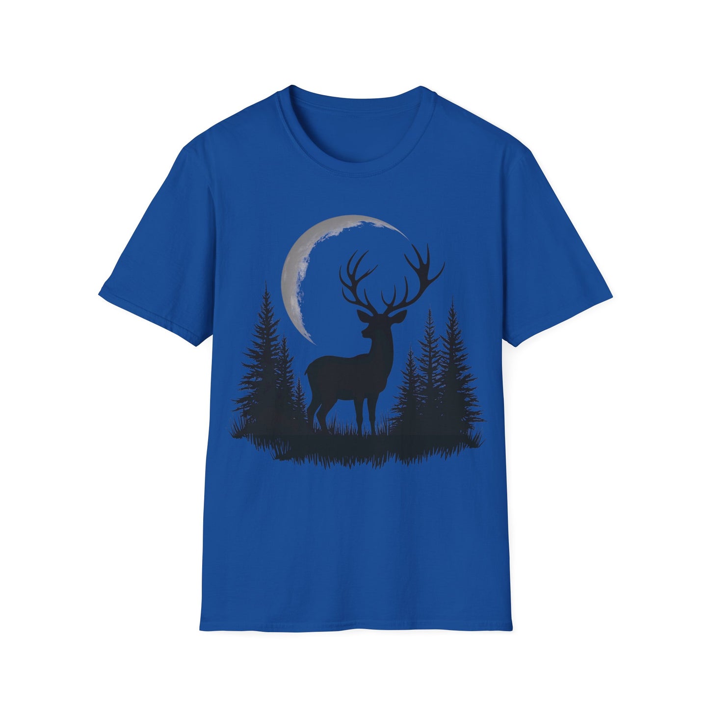 Moonlit Deer Unisex Softstyle T-Shirt – Nature Lover's Tee for Outdoor Enthusiasts