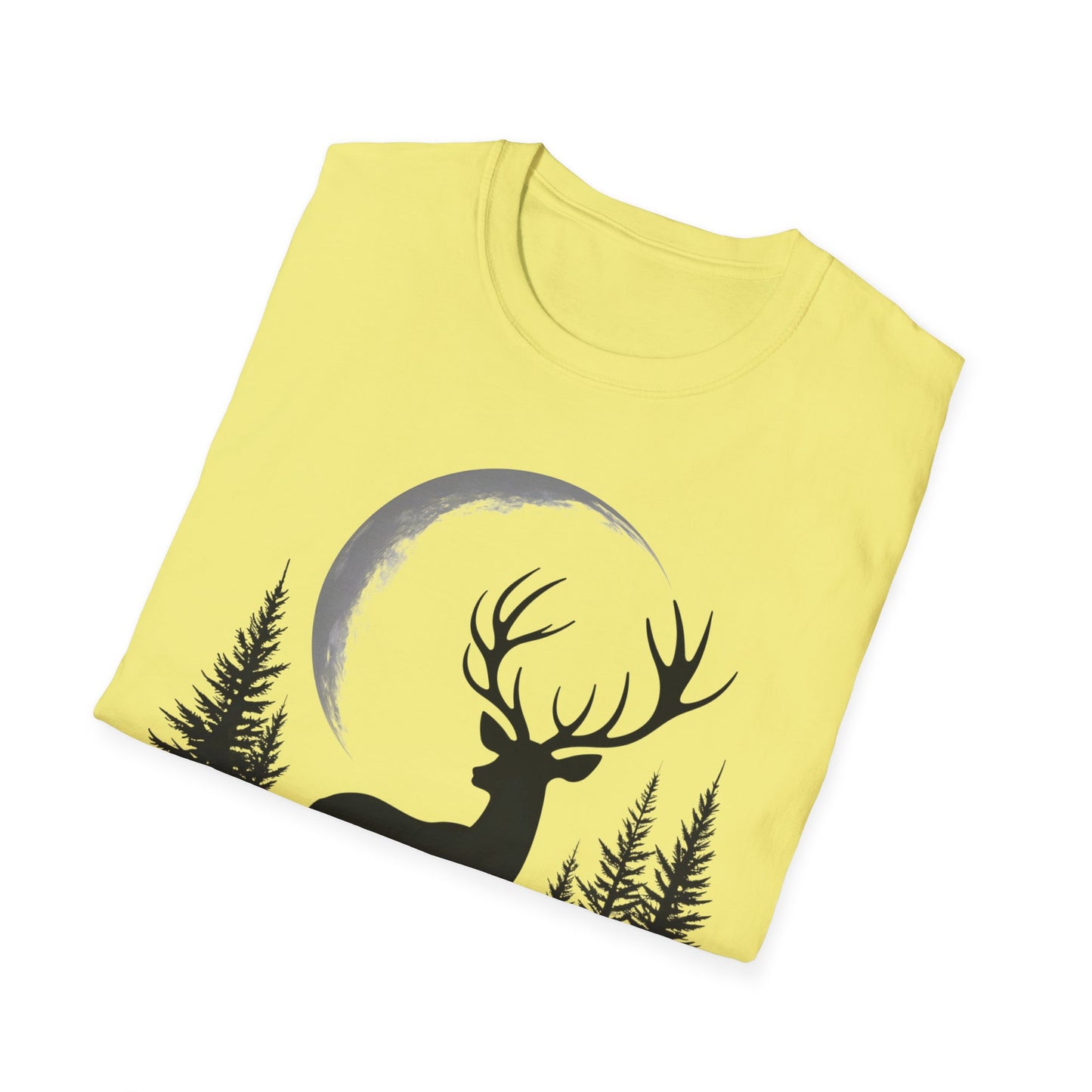 Moonlit Deer Unisex Softstyle T-Shirt – Nature Lover's Tee for Outdoor Enthusiasts