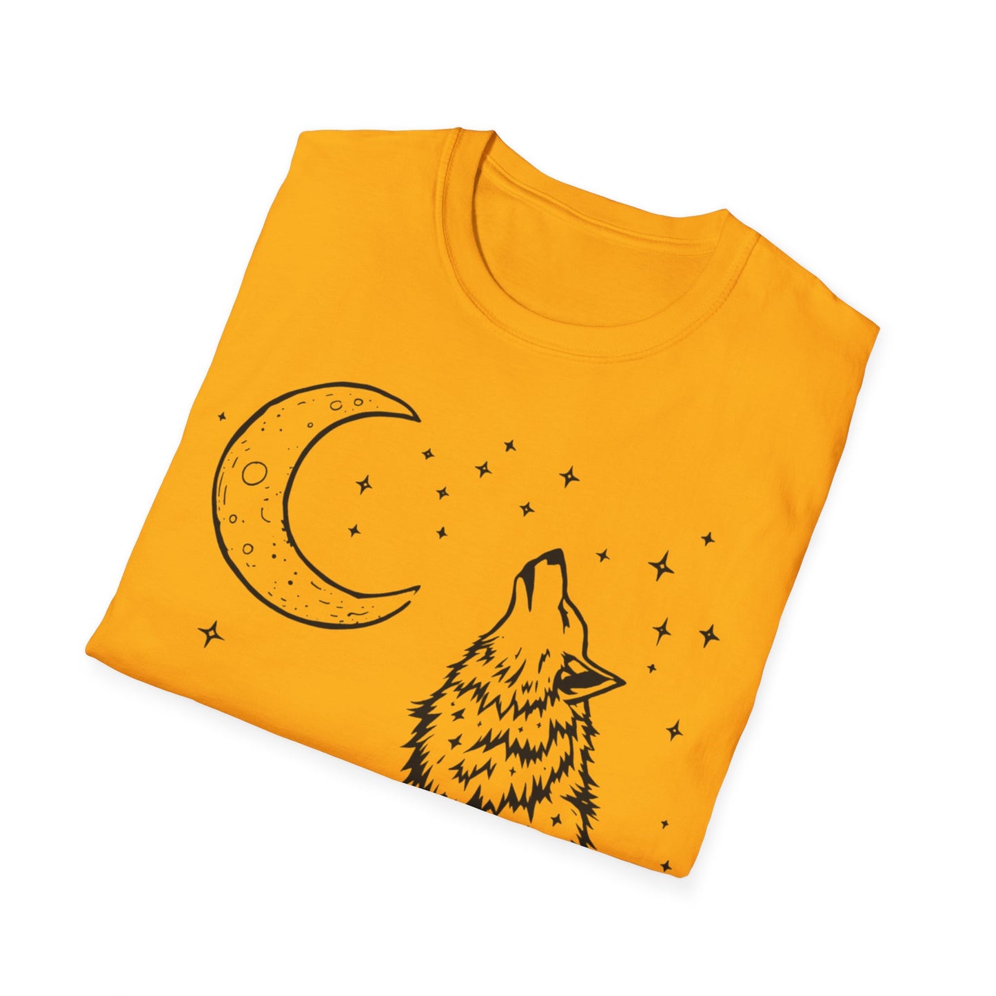 Howling Wolf Softstyle T-Shirt - Boho Moon Graphic Tee for Nature Lovers