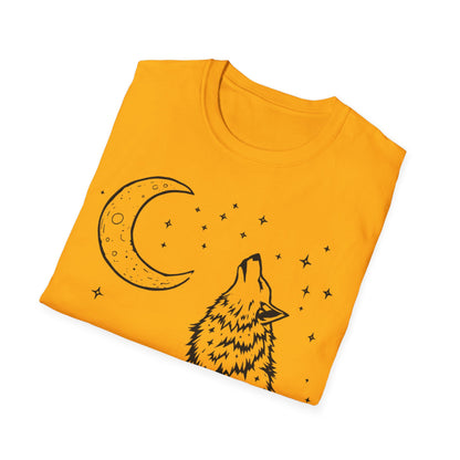 Howling Wolf Softstyle T-Shirt - Boho Moon Graphic Tee for Nature Lovers