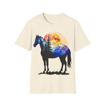 Mountain Sunset Horse Unisex Softstyle T-Shirt - Nature Lover Gift