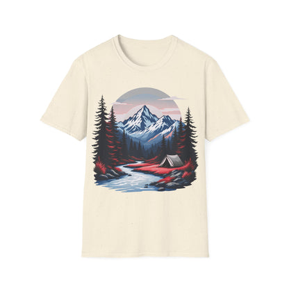 Adventure Awaits Unisex Softstyle T-Shirt - Mountain Camping Graphic Tee