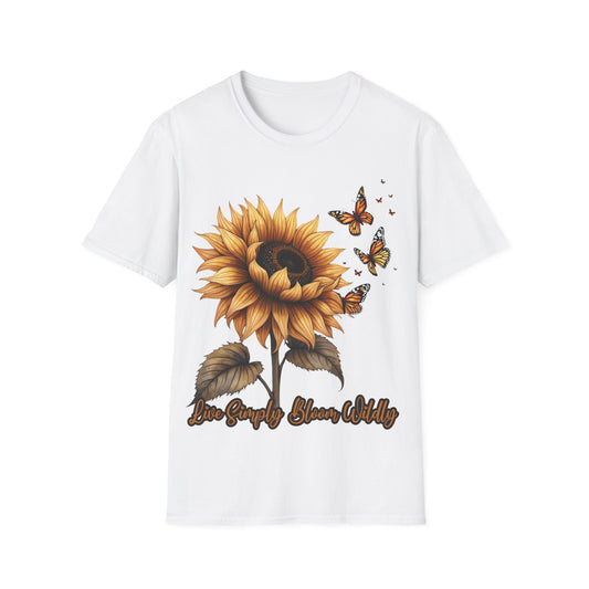 Live Simply, Bloom Wildly Sunflower Unisex Softstyle T-Shirt