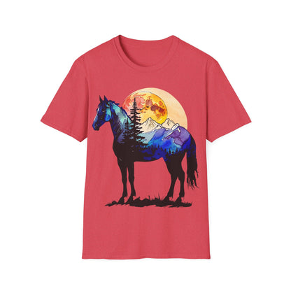 Mountain Sunset Horse Unisex Softstyle T-Shirt - Nature Lover Gift