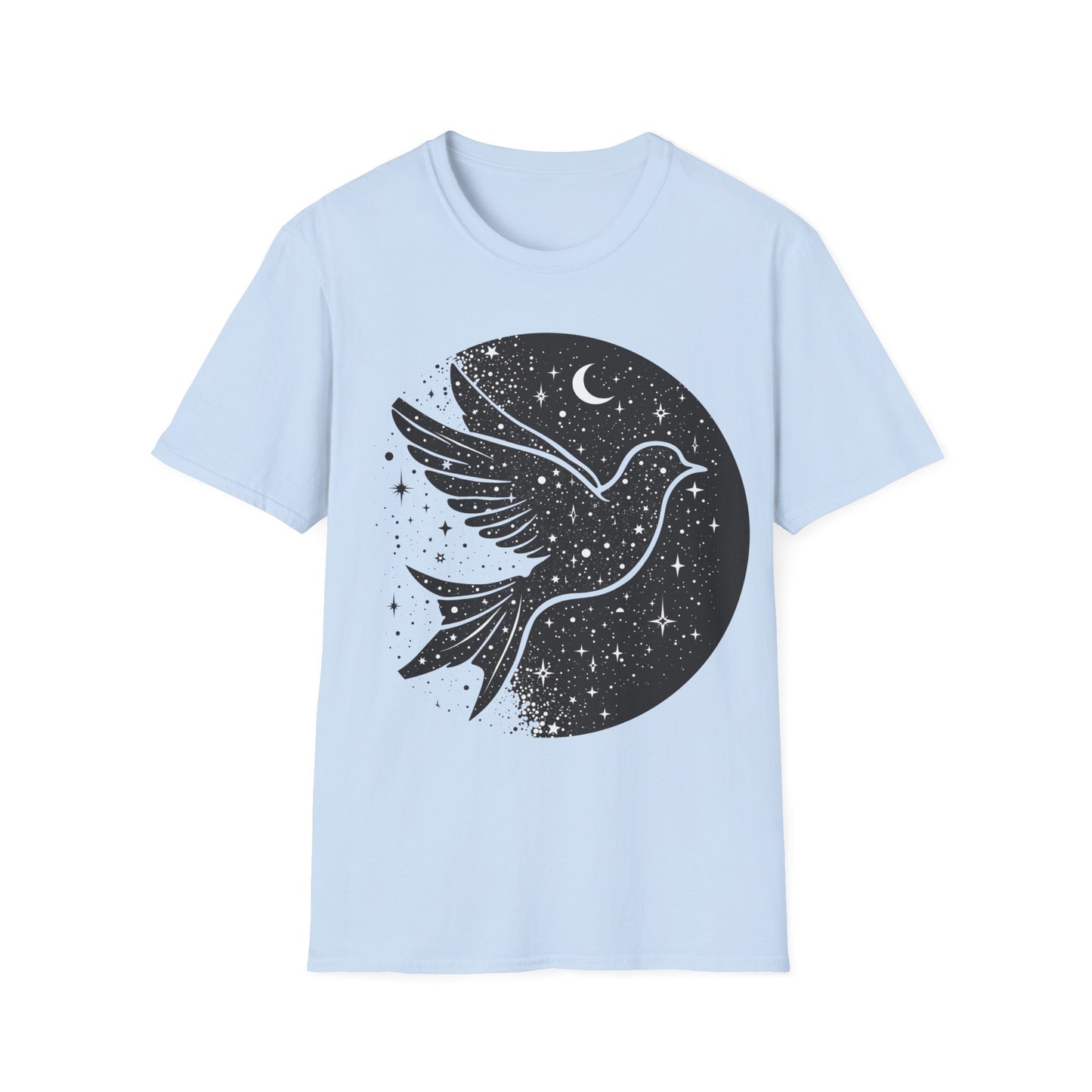 Celestial Bird Unisex Softstyle T-Shirt - Cosmic Aesthetic Tee for Nature Lovers