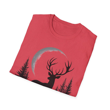 Moonlit Deer Unisex Softstyle T-Shirt – Nature Lover's Tee for Outdoor Enthusiasts