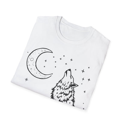 Howling Wolf Softstyle T-Shirt - Boho Moon Graphic Tee for Nature Lovers