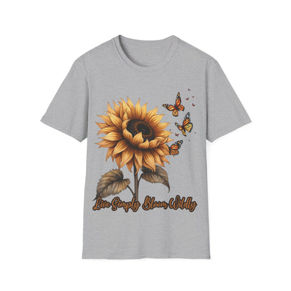 Live Simply, Bloom Wildly Sunflower Unisex Softstyle T-Shirt