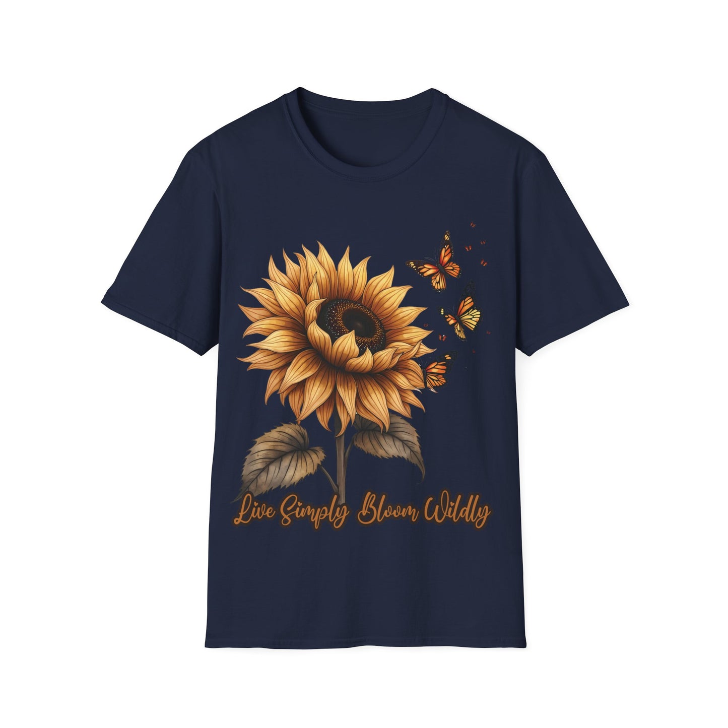 Live Simply, Bloom Wildly Sunflower Unisex Softstyle T-Shirt