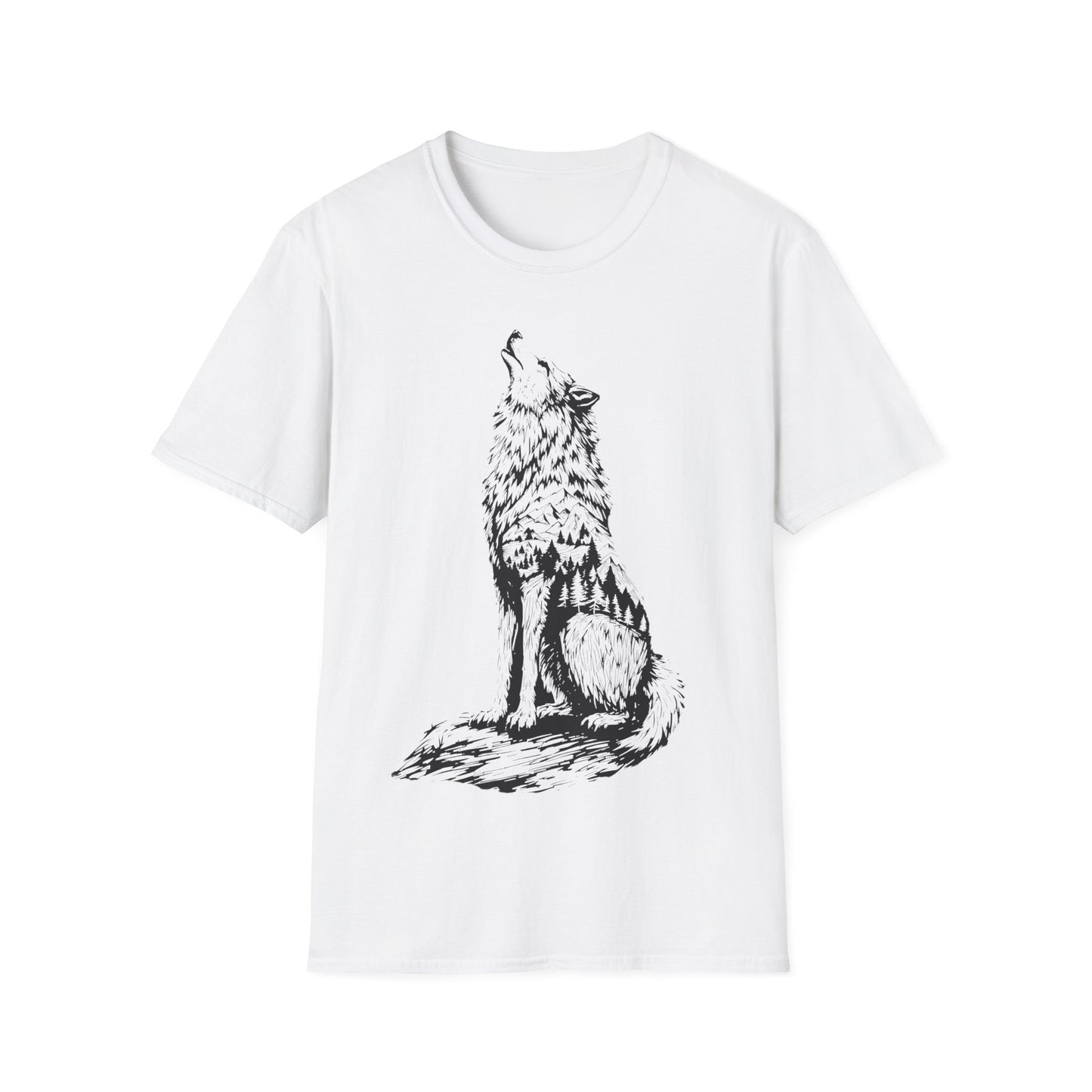 Howling Wolf Unisex Softstyle T-Shirt – Nature Inspired Graphic Tee for Outdoor Enthusiasts