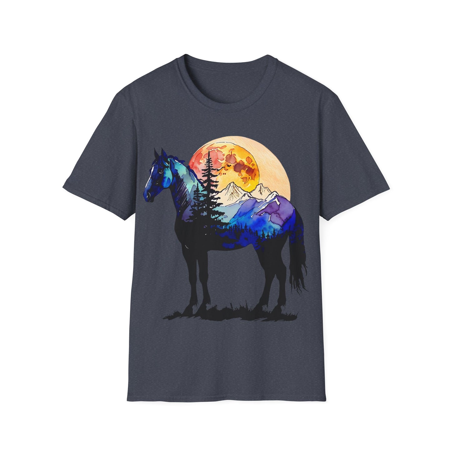 Mountain Sunset Horse Unisex Softstyle T-Shirt - Nature Lover Gift