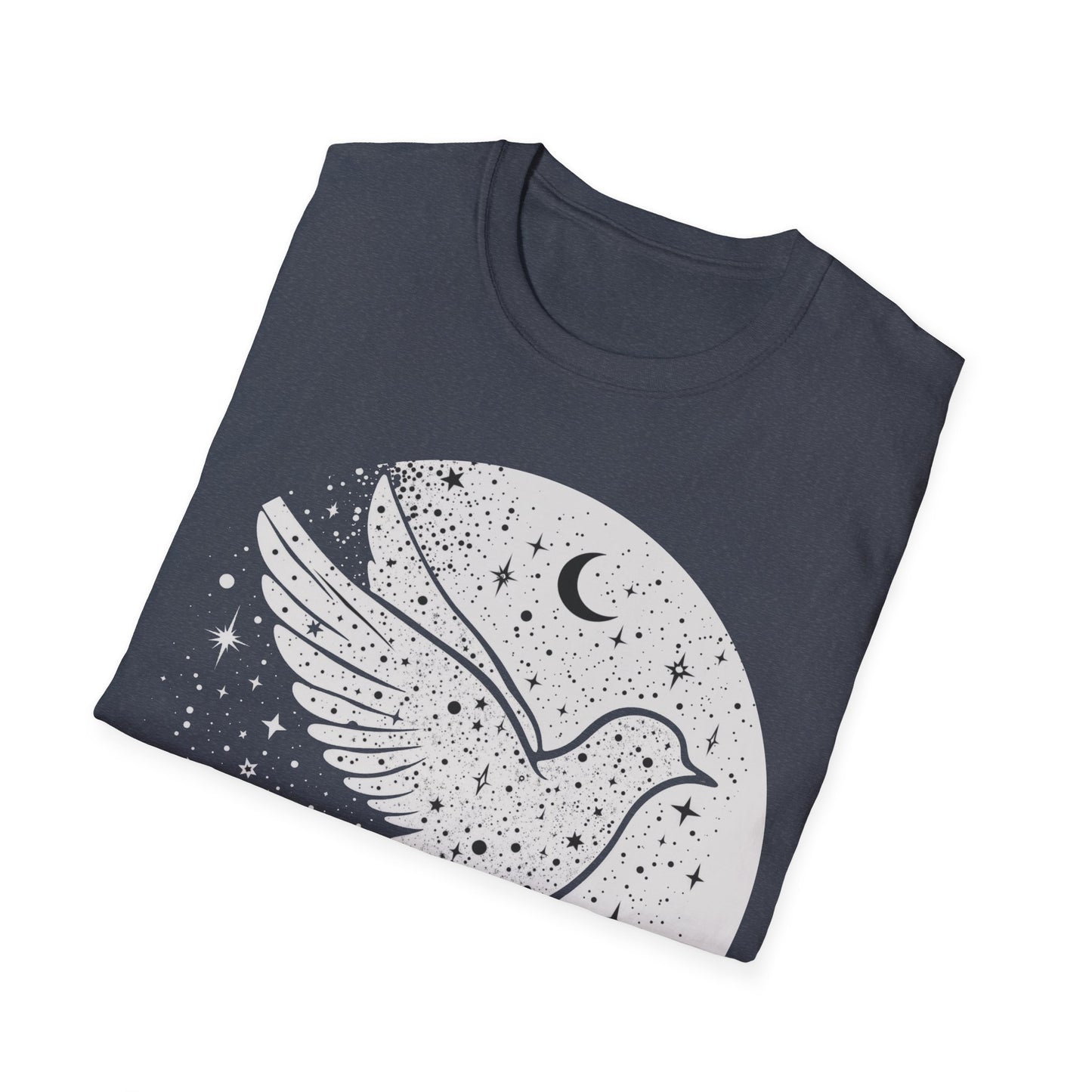 Celestial Bird Unisex Softstyle T-Shirt - Cosmic Aesthetic Tee for Nature Lovers