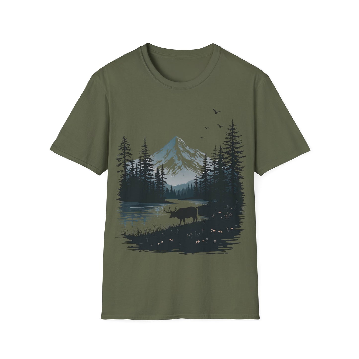 Mountain Moose Unisex Softstyle T-Shirt - Nature Lover's Tee