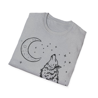 Howling Wolf Softstyle T-Shirt - Boho Moon Graphic Tee for Nature Lovers