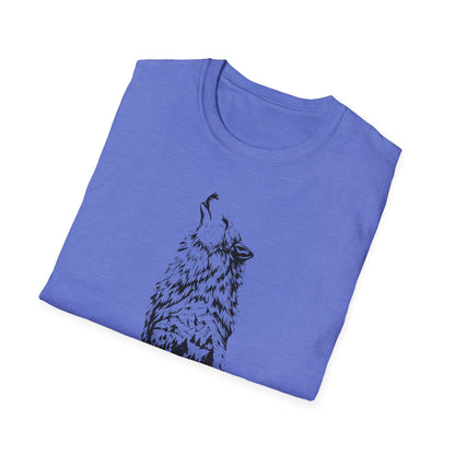 Howling Wolf Unisex Softstyle T-Shirt – Nature Inspired Graphic Tee for Outdoor Enthusiasts