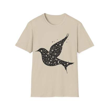 Celestial Bird Unisex Softstyle T-Shirt - Cosmic Star Print