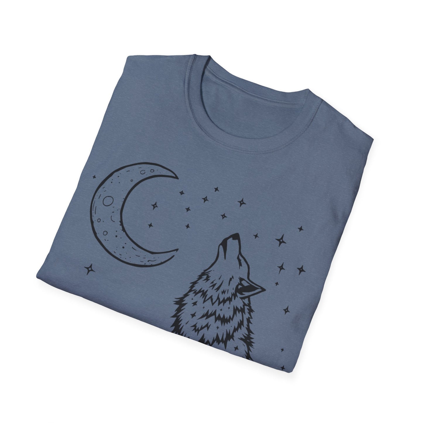 Howling Wolf Softstyle T-Shirt - Boho Moon Graphic Tee for Nature Lovers