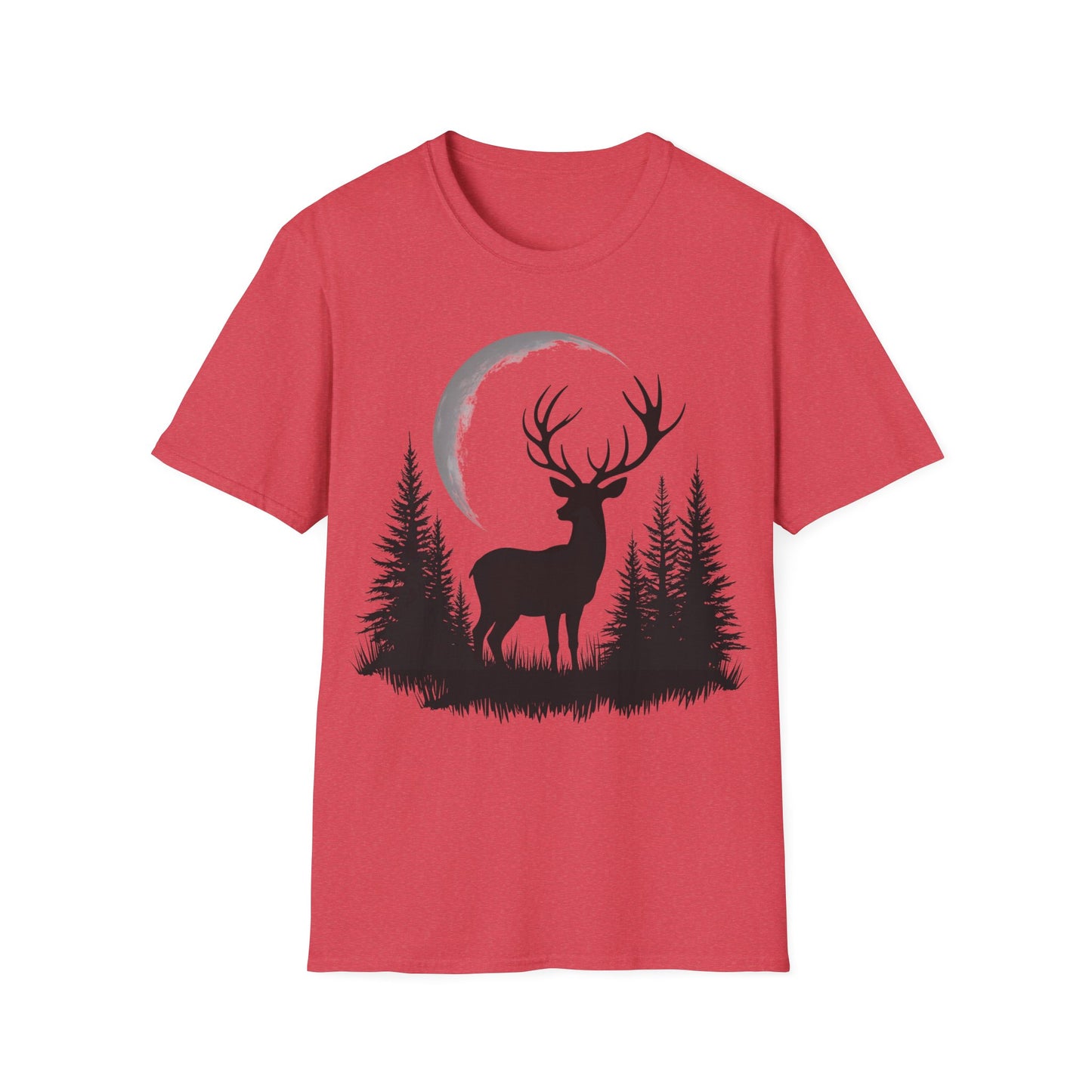 Moonlit Deer Unisex Softstyle T-Shirt – Nature Lover's Tee for Outdoor Enthusiasts