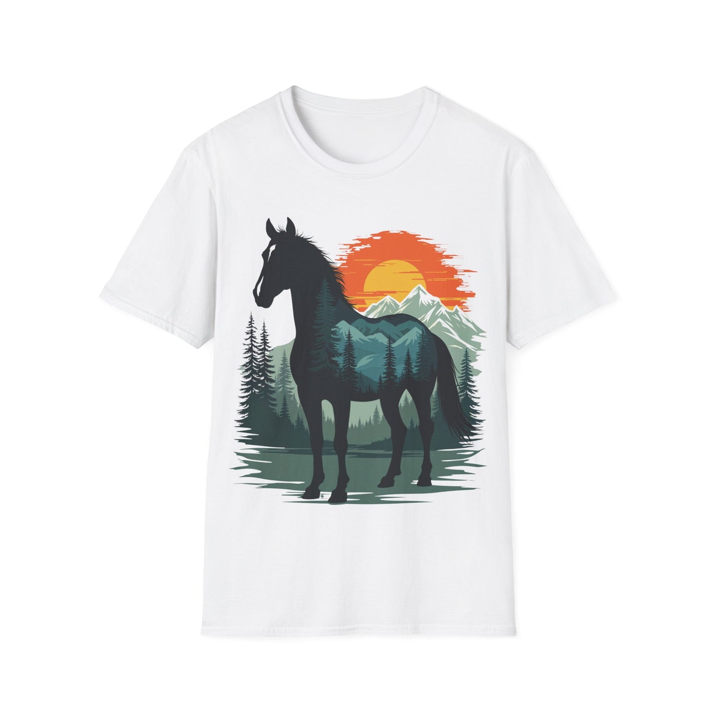 Mountain Sunset Horse Unisex Softstyle T-Shirt - Nature Lover Tee