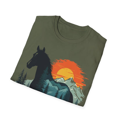 Mountain Sunset Horse Unisex Softstyle T-Shirt - Nature Lover Tee