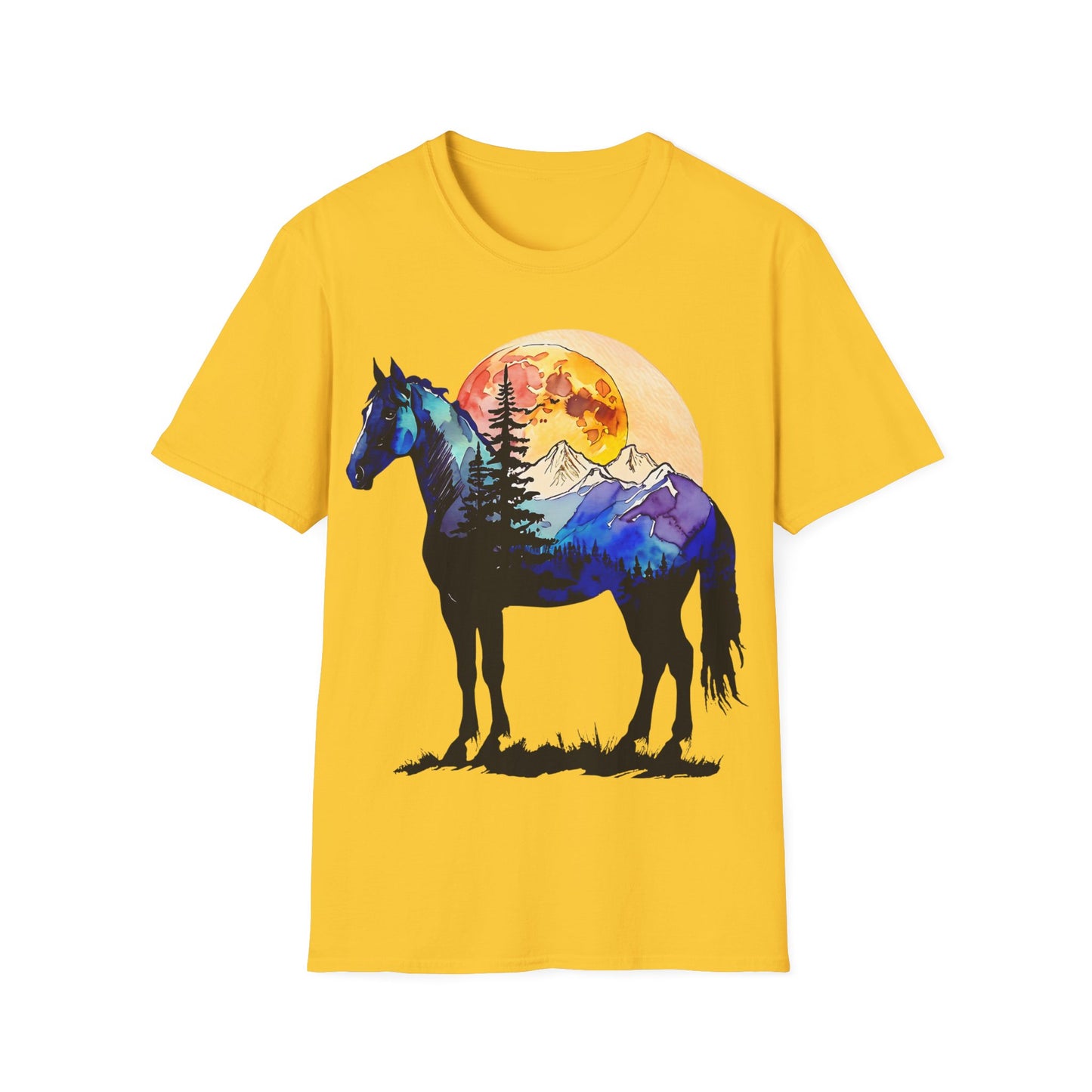 Mountain Sunset Horse Unisex Softstyle T-Shirt - Nature Lover Gift