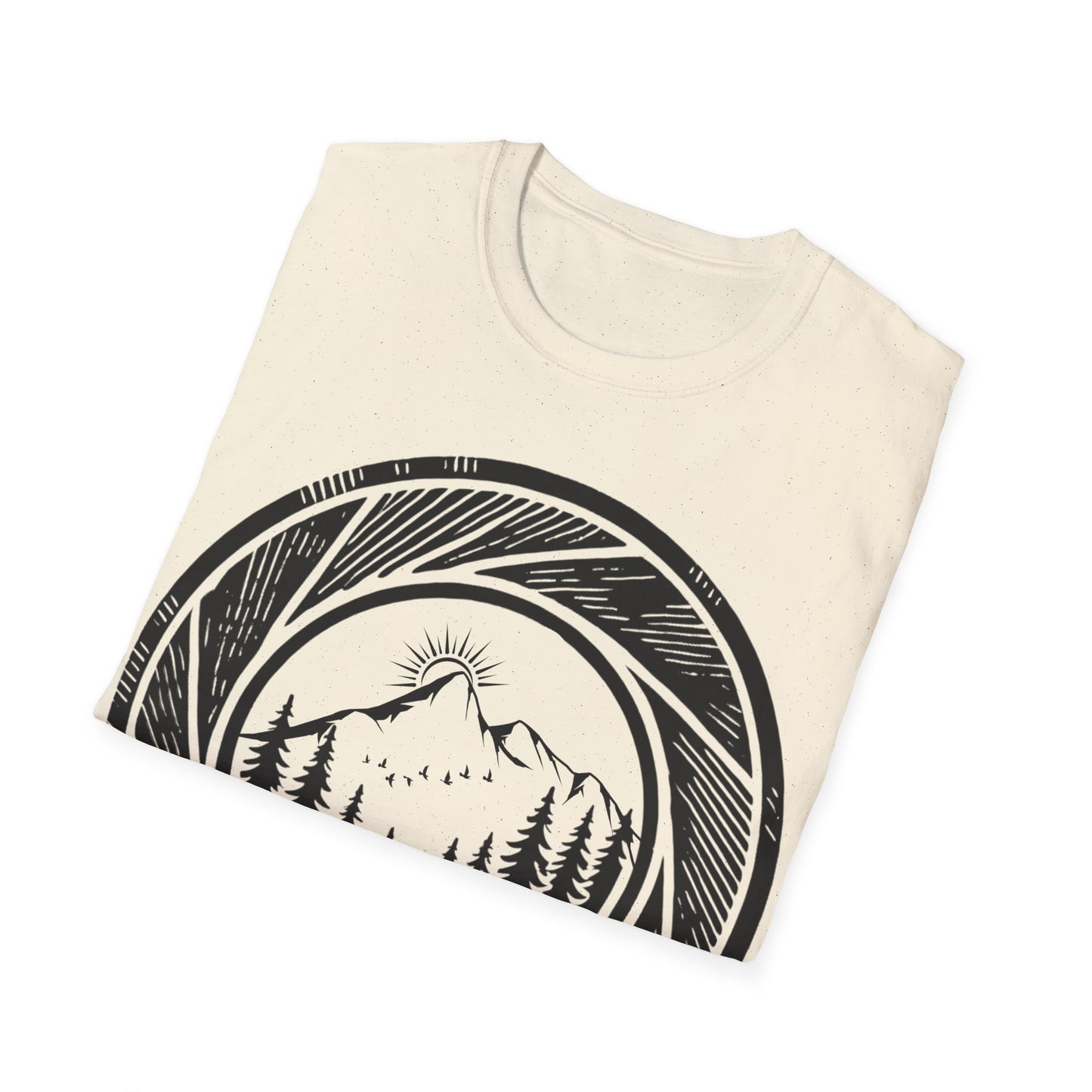 Nature-Inspired Unisex Softstyle T-Shirt with Mountain Design