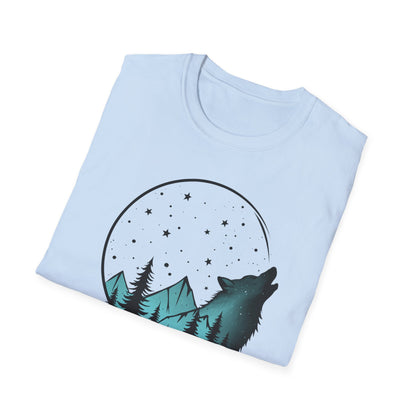 Howling Wolf Unisex Softstyle T-Shirt - Nature Graphic Tee for Adventure Lovers