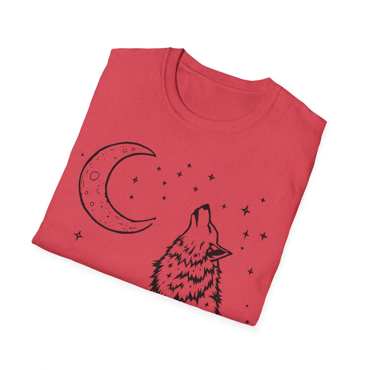 Howling Wolf Softstyle T-Shirt - Boho Moon Graphic Tee for Nature Lovers