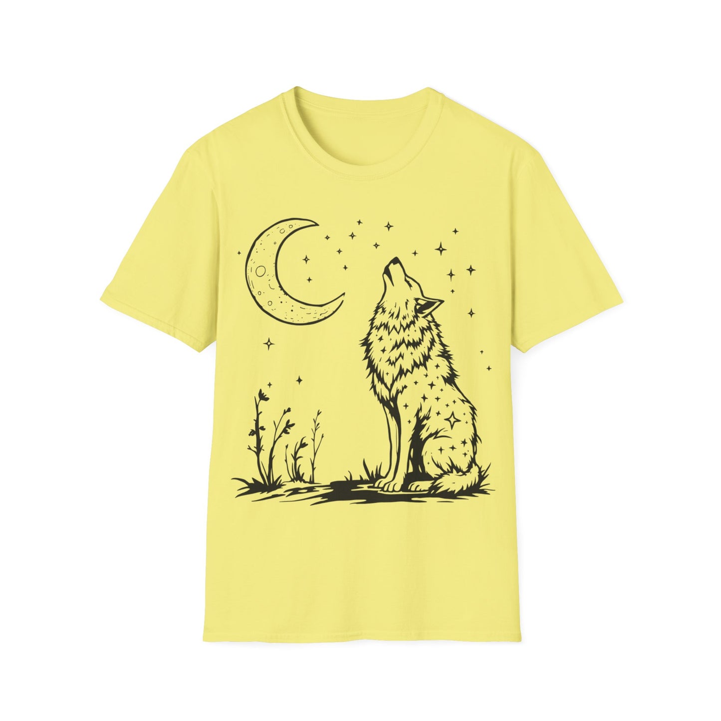 Howling Wolf Softstyle T-Shirt - Boho Moon Graphic Tee for Nature Lovers