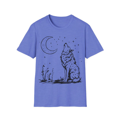 Howling Wolf Softstyle T-Shirt - Boho Moon Graphic Tee for Nature Lovers