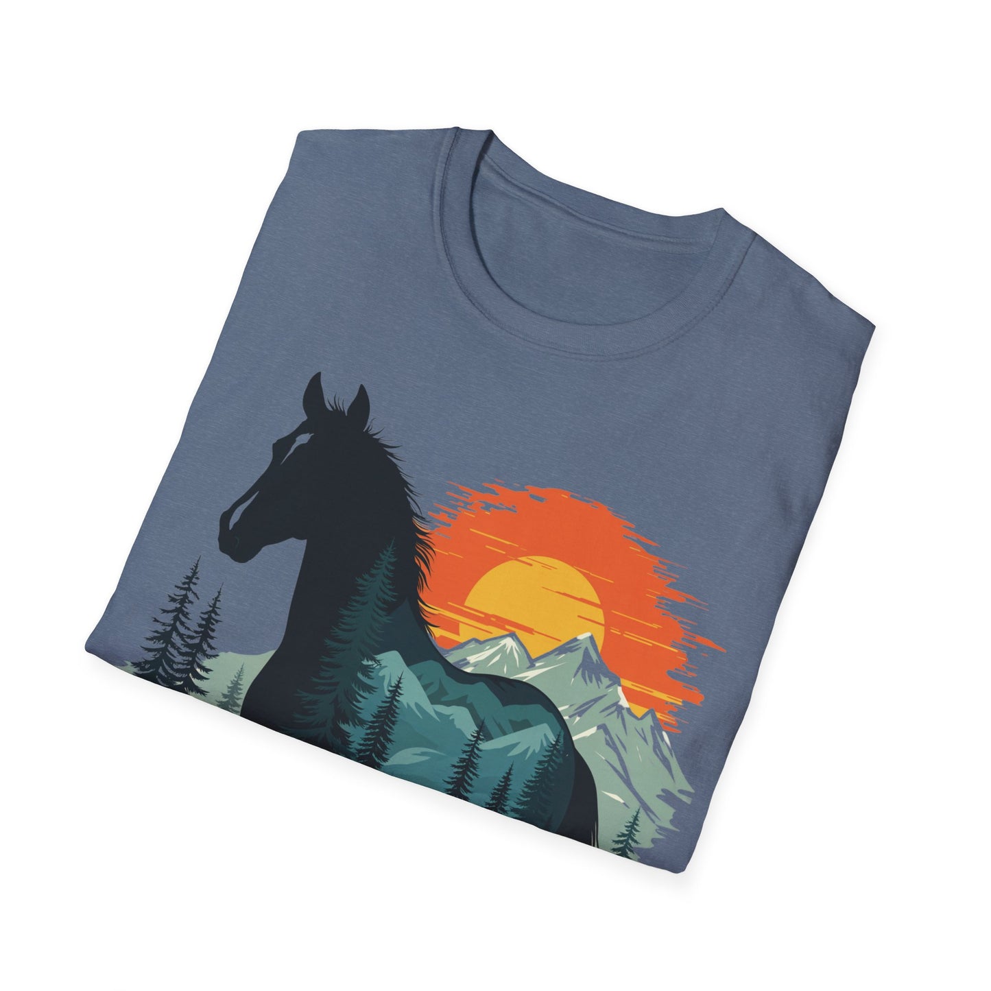 Mountain Sunset Horse Unisex Softstyle T-Shirt - Nature Lover Tee