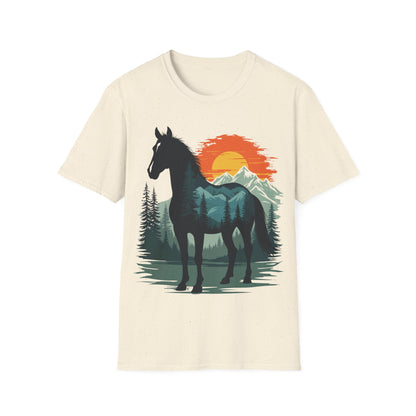 Mountain Sunset Horse Unisex Softstyle T-Shirt - Nature Lover Tee