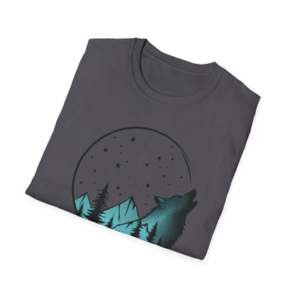 Howling Wolf Unisex Softstyle T-Shirt - Nature Graphic Tee for Adventure Lovers