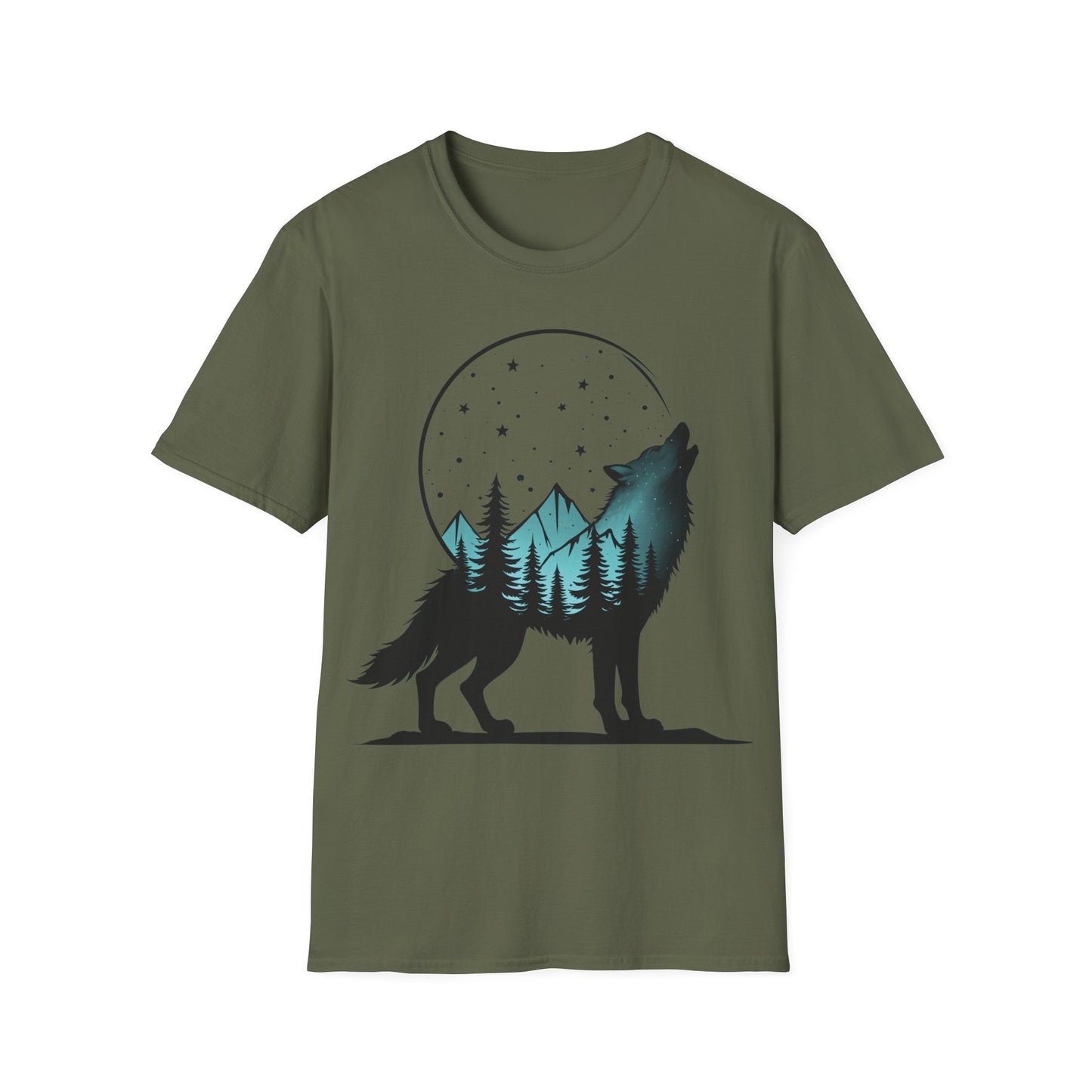 Howling Wolf Unisex Softstyle T-Shirt - Nature Graphic Tee for Adventure Lovers