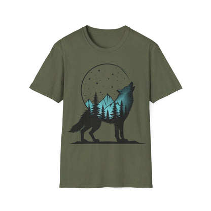 Howling Wolf Unisex Softstyle T-Shirt - Nature Graphic Tee for Adventure Lovers