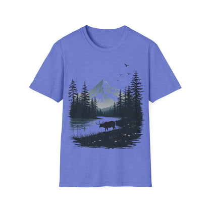 Mountain Moose Unisex Softstyle T-Shirt - Nature Lover's Tee