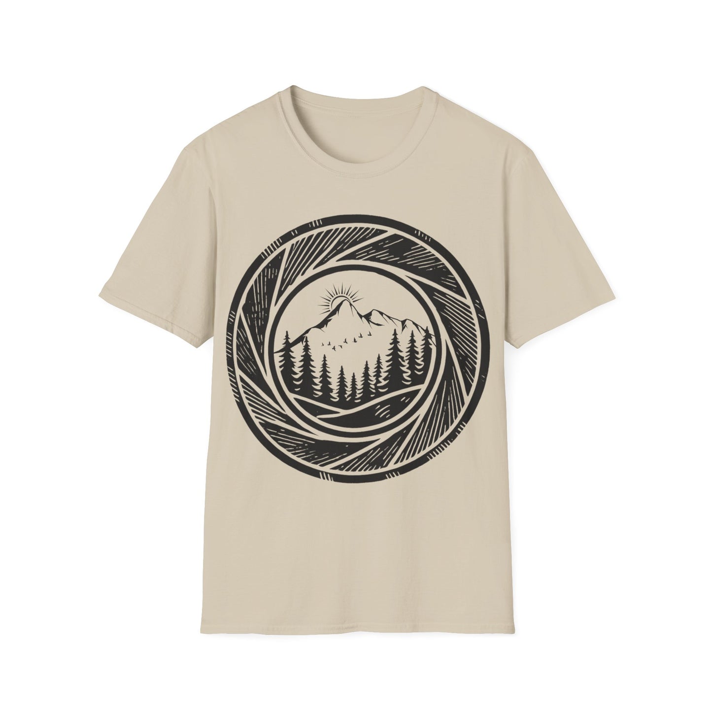 Nature-Inspired Unisex Softstyle T-Shirt with Mountain Design