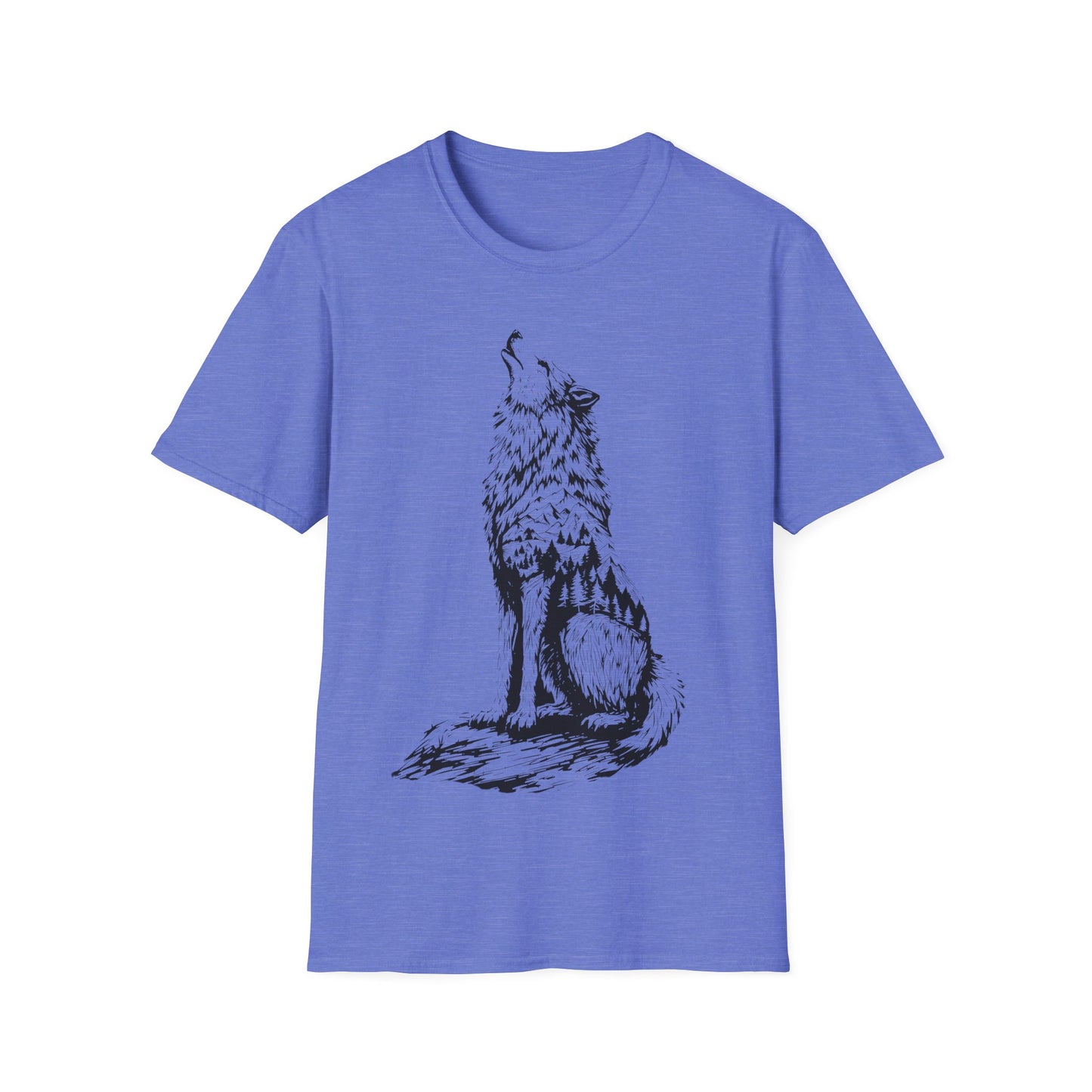 Howling Wolf Unisex Softstyle T-Shirt – Nature Inspired Graphic Tee for Outdoor Enthusiasts