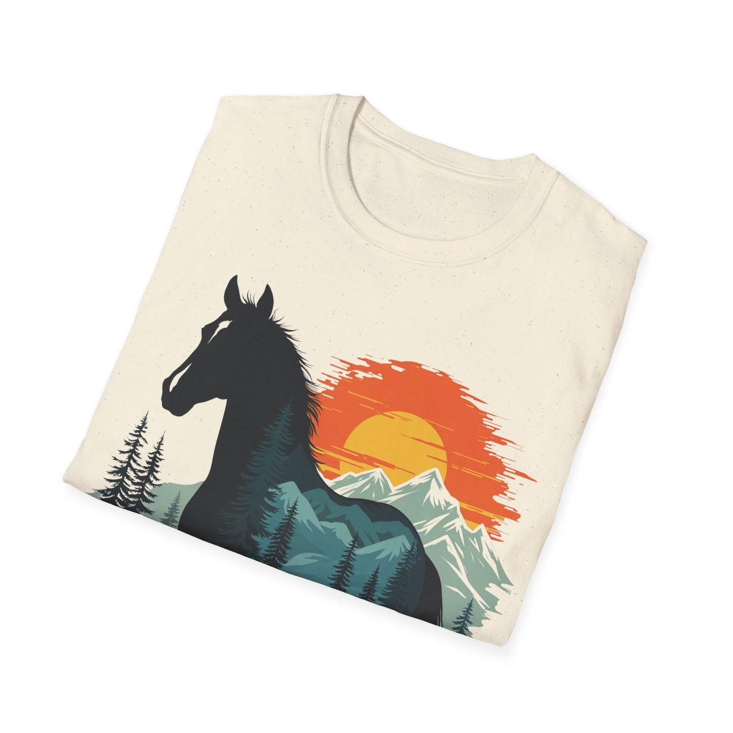 Mountain Sunset Horse Unisex Softstyle T-Shirt - Nature Lover Tee