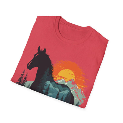 Mountain Sunset Horse Unisex Softstyle T-Shirt - Nature Lover Tee