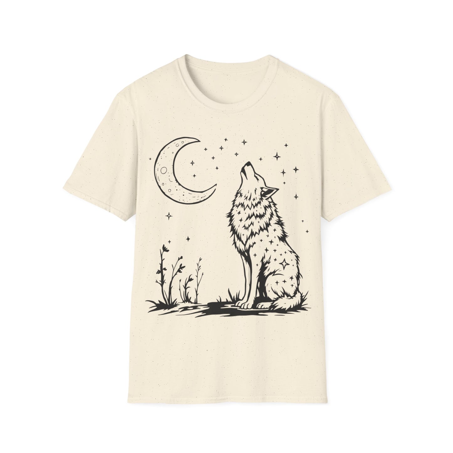 Howling Wolf Softstyle T-Shirt - Boho Moon Graphic Tee for Nature Lovers