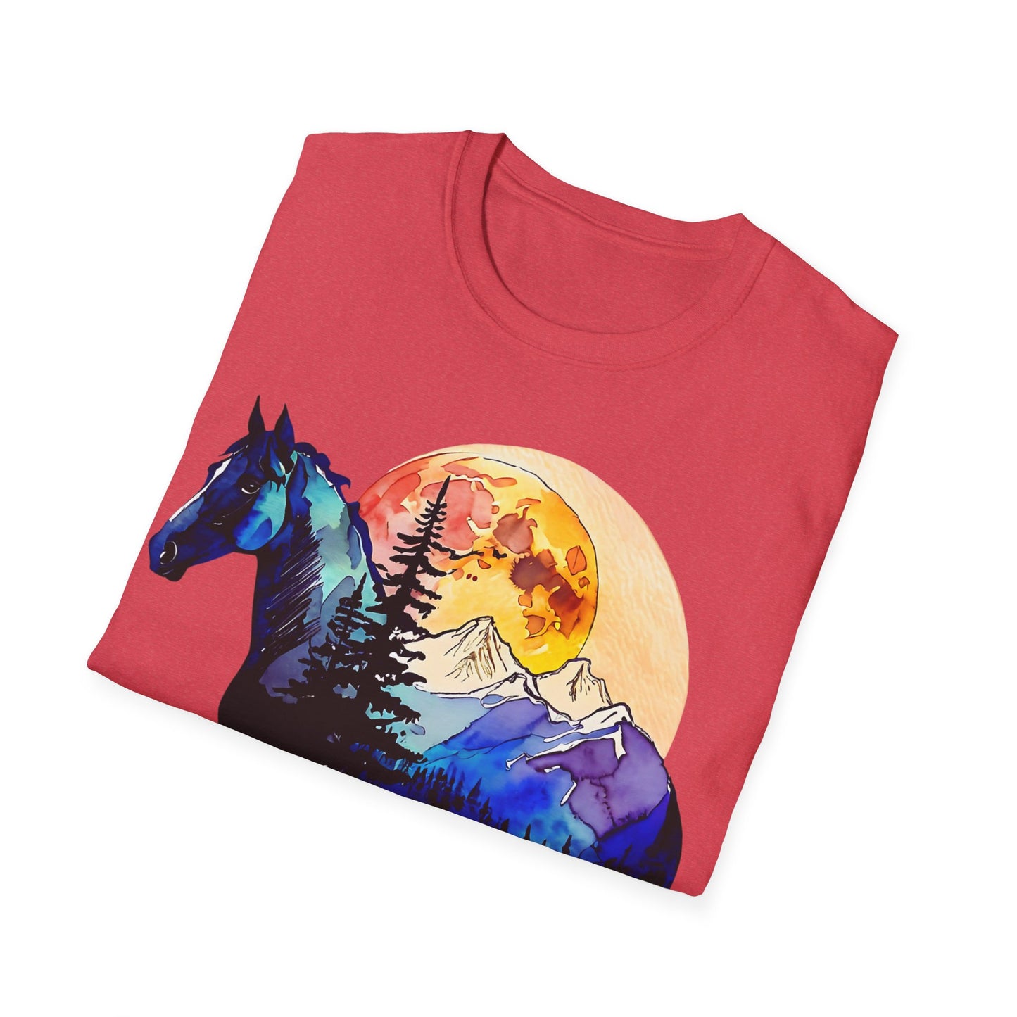 Mountain Sunset Horse Unisex Softstyle T-Shirt - Nature Lover Gift