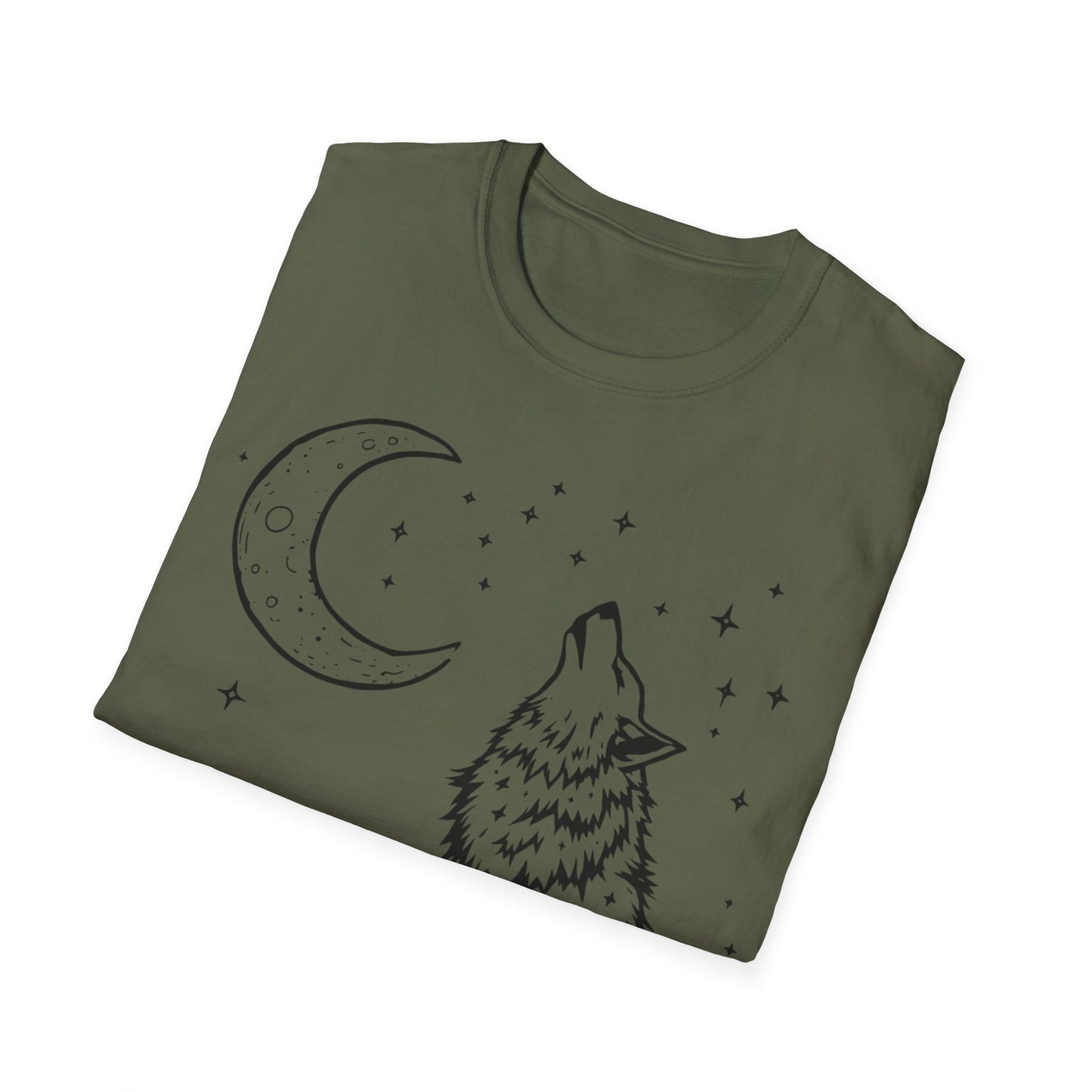 Howling Wolf Softstyle T-Shirt - Boho Moon Graphic Tee for Nature Lovers