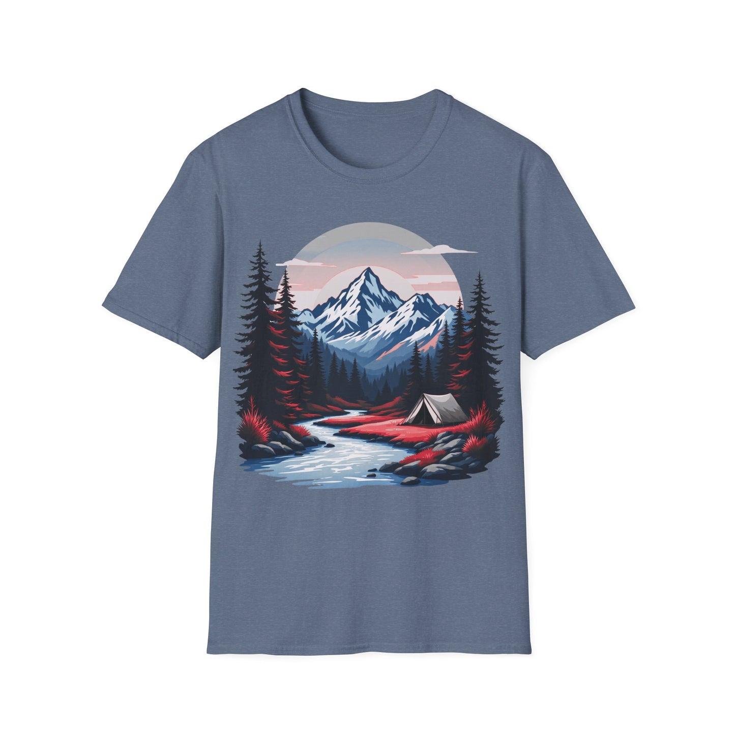 Adventure Awaits Unisex Softstyle T-Shirt - Mountain Camping Graphic Tee