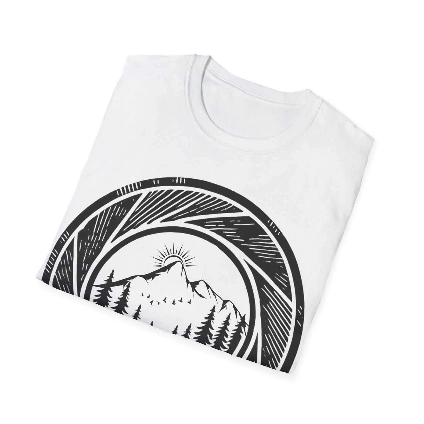 Nature-Inspired Unisex Softstyle T-Shirt with Mountain Design